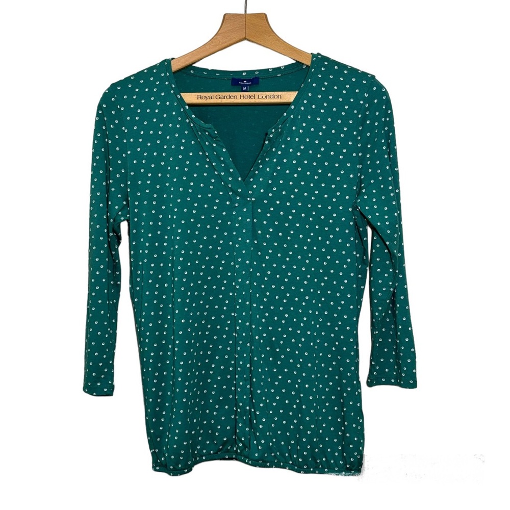 Tom Tailor 3/4 sleeve green polka dot blouse with gathered waist. Women’s M